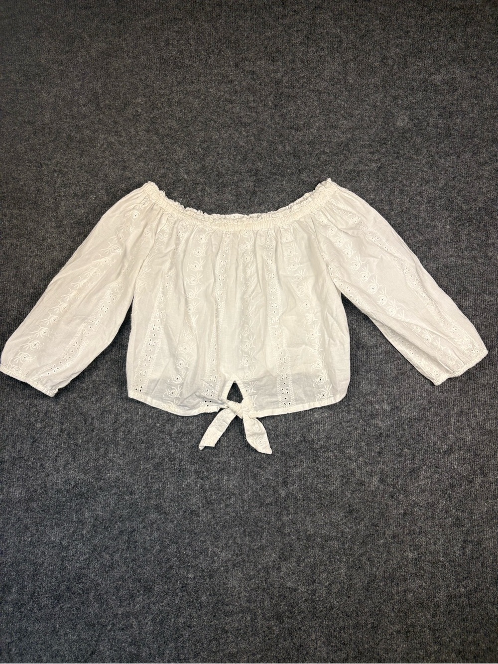 Rebellion White Eyelet Off-Shoulder Crop Top